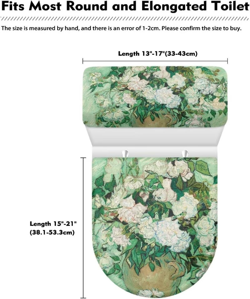 CREAMIC Van Gogh White Rose Toilet Lid Cover and Tank Lid Cover Machine Wash Bathroom Super Soft Toilet Lid Cover Set Seat Covers Fits Most Lids for Accessories Decor - Image 5